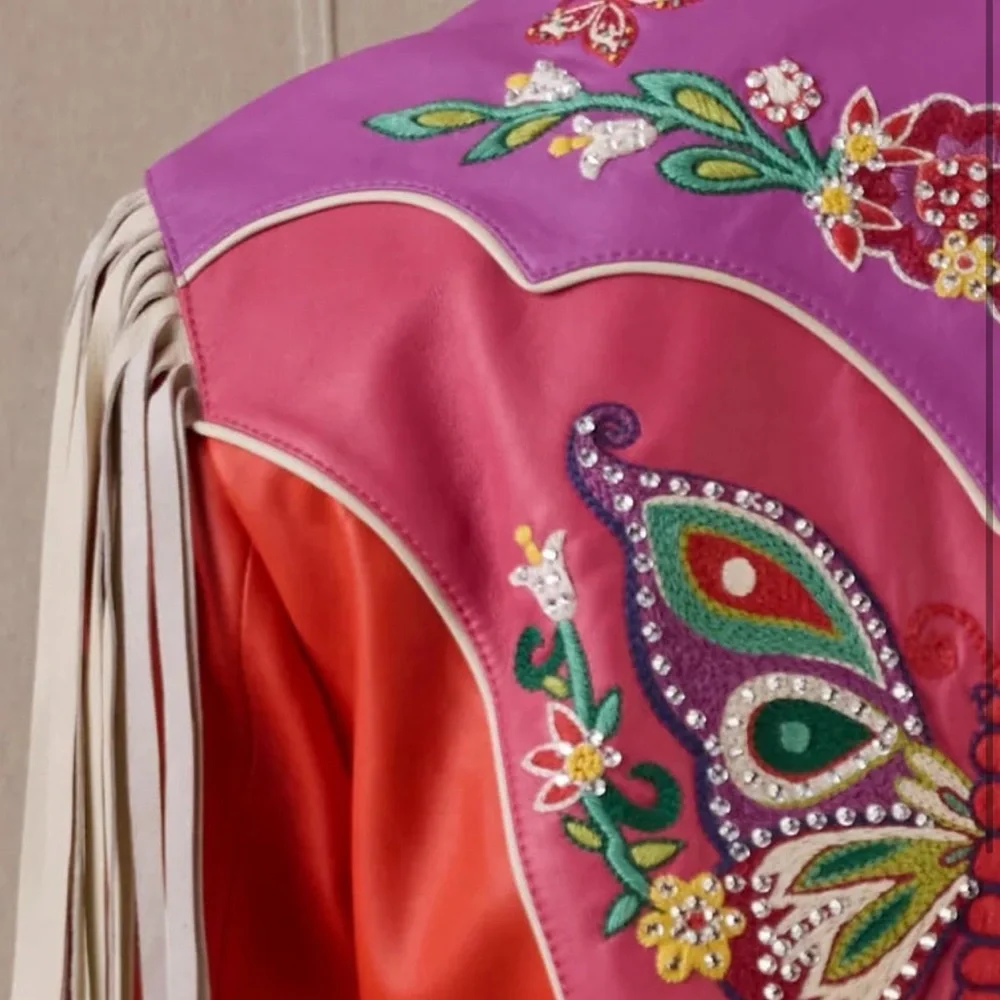 Double D. Ranch leather butterfly jacket Fringe Embroidery rhinestones RTL $1295 - Picture 11 of 12
